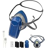 PuriCurrent Mini Powered Respirator. Dust gas respirator mask with fan and H13 HEPA & Active Carbon filters. For paint/woodworking/construction work/DIY. Easy breath. Better protection & productivity