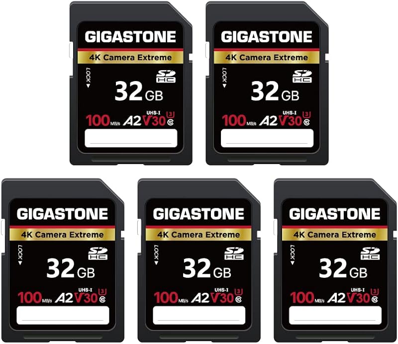 Gigastone 32GB SDHC A2 V30 UHS-I Memory Card 5-Pack for 4K Cameras