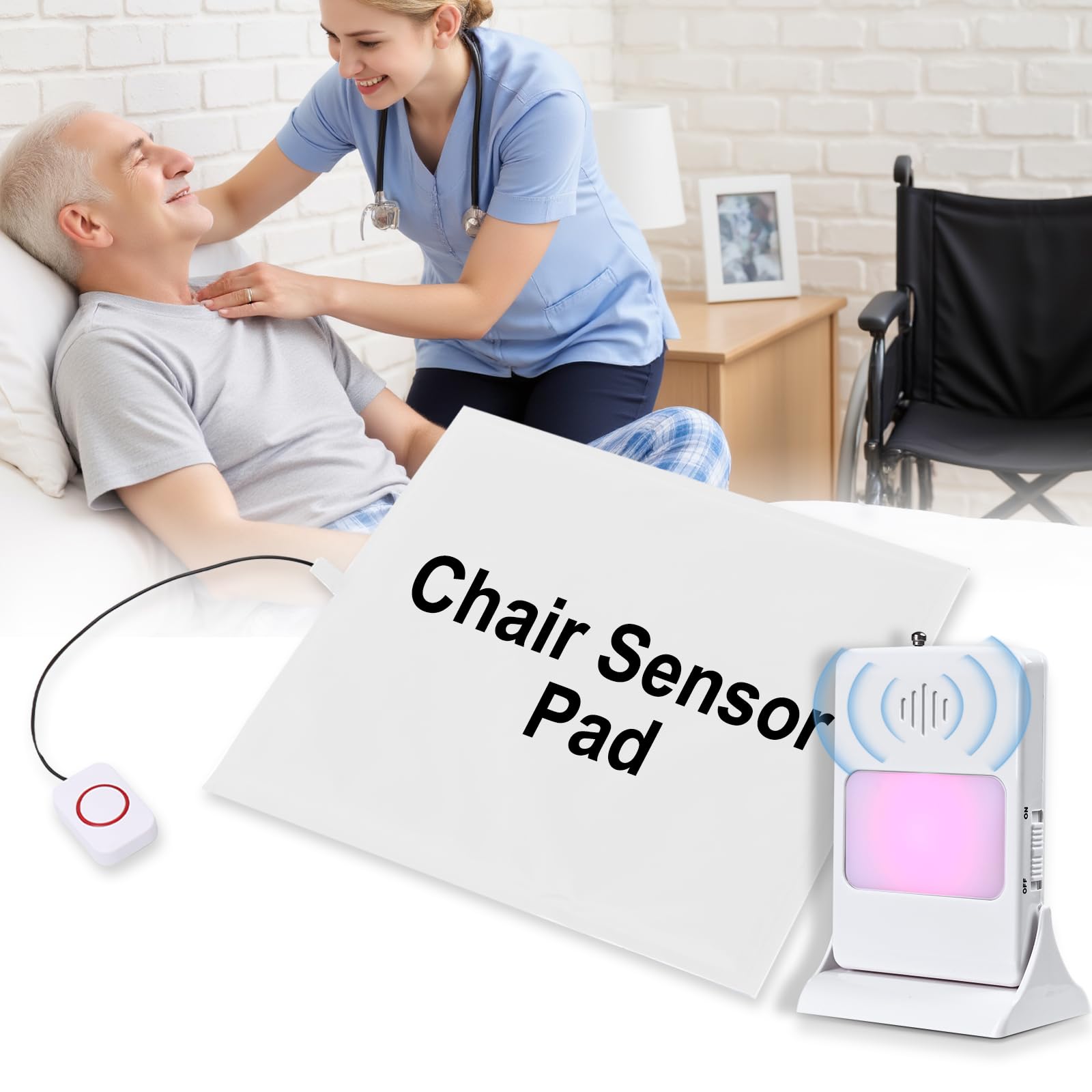 Photo 1 of Chair Sensor Pad & Pager for Elderly Dementia Patients Caregiver Bed Alarm with 13.5" x 13.5" Motion Sensor Pad Fall Prevention for Elderly (Chair Pad)