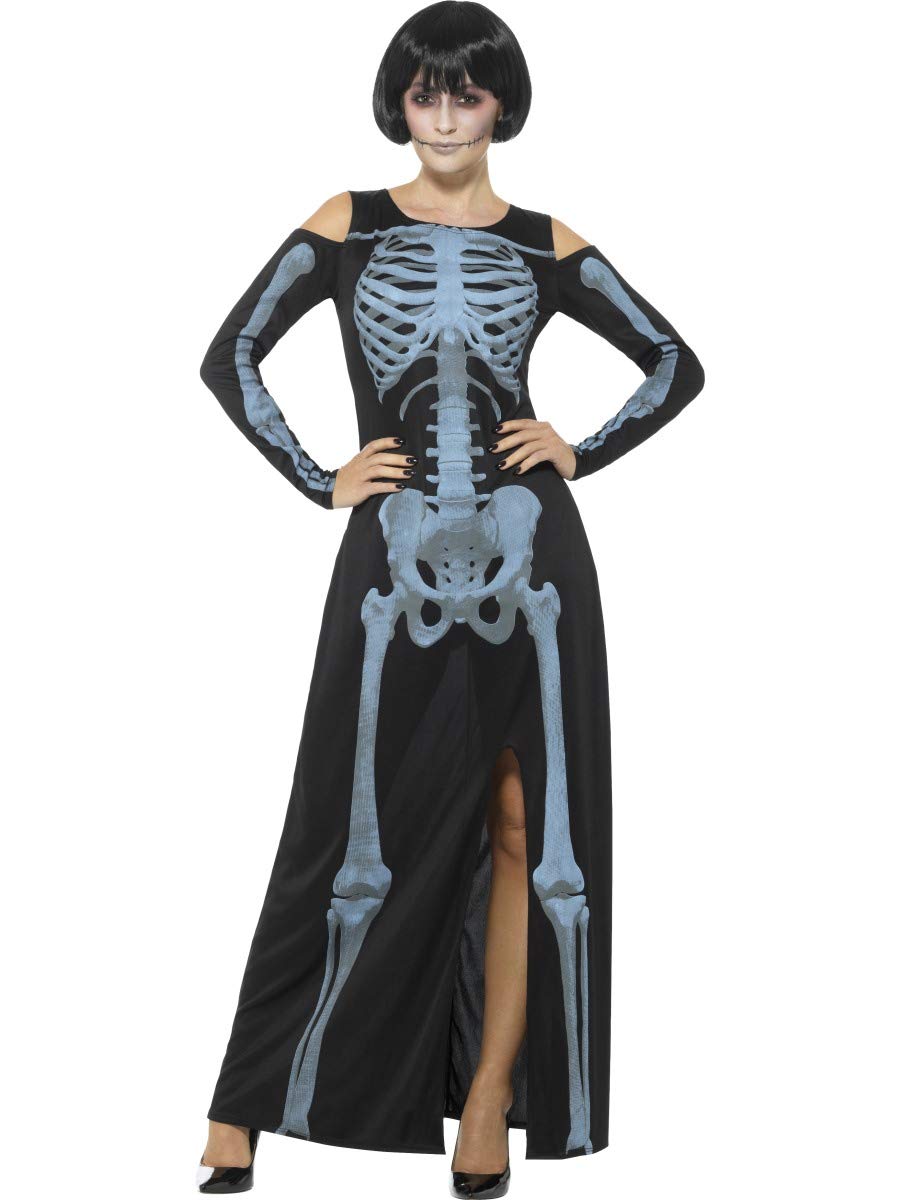 Smiffys X-Ray Skeleton Costume, Black with Dress, Halloween Adult Fancy Dress, Skeleton Dress Up Costumes