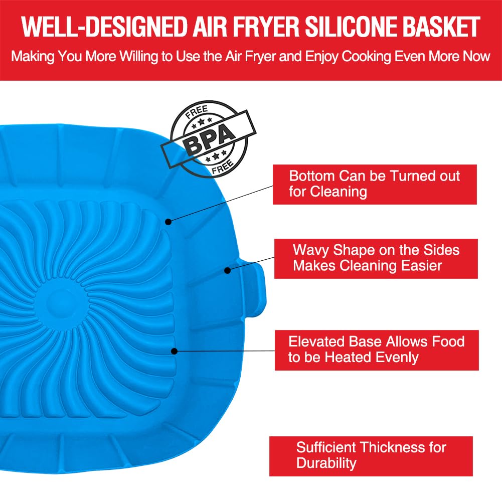 Air Fryer Silicone Liners for 2 to 3 QT Small Air Fryers, Non-Stick Reusable Silicone Pot Basket Bowl Liner Baking Tray Air Fryer Accessories, 2 Pack Square Airfryer Liner Insert