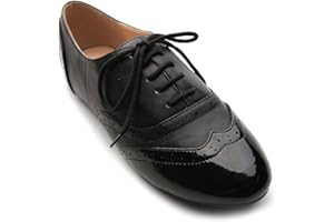 Ollio Women's Shoe Classic Lace Up Dress Low Flat Heel Oxford