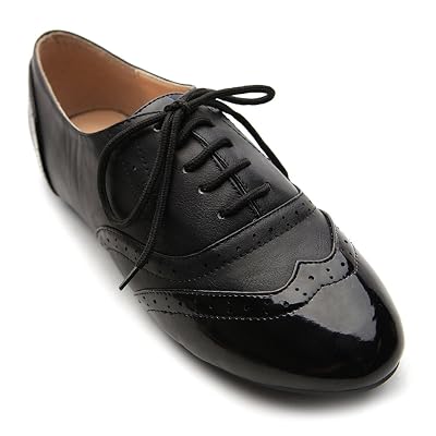 women's shoe classic lace up dress low flat heel oxford Amazon.com | LFHT Women's Shoe Leather Classic Lace Up Dress Low Flat Heel Oxford (5 M US, Black)