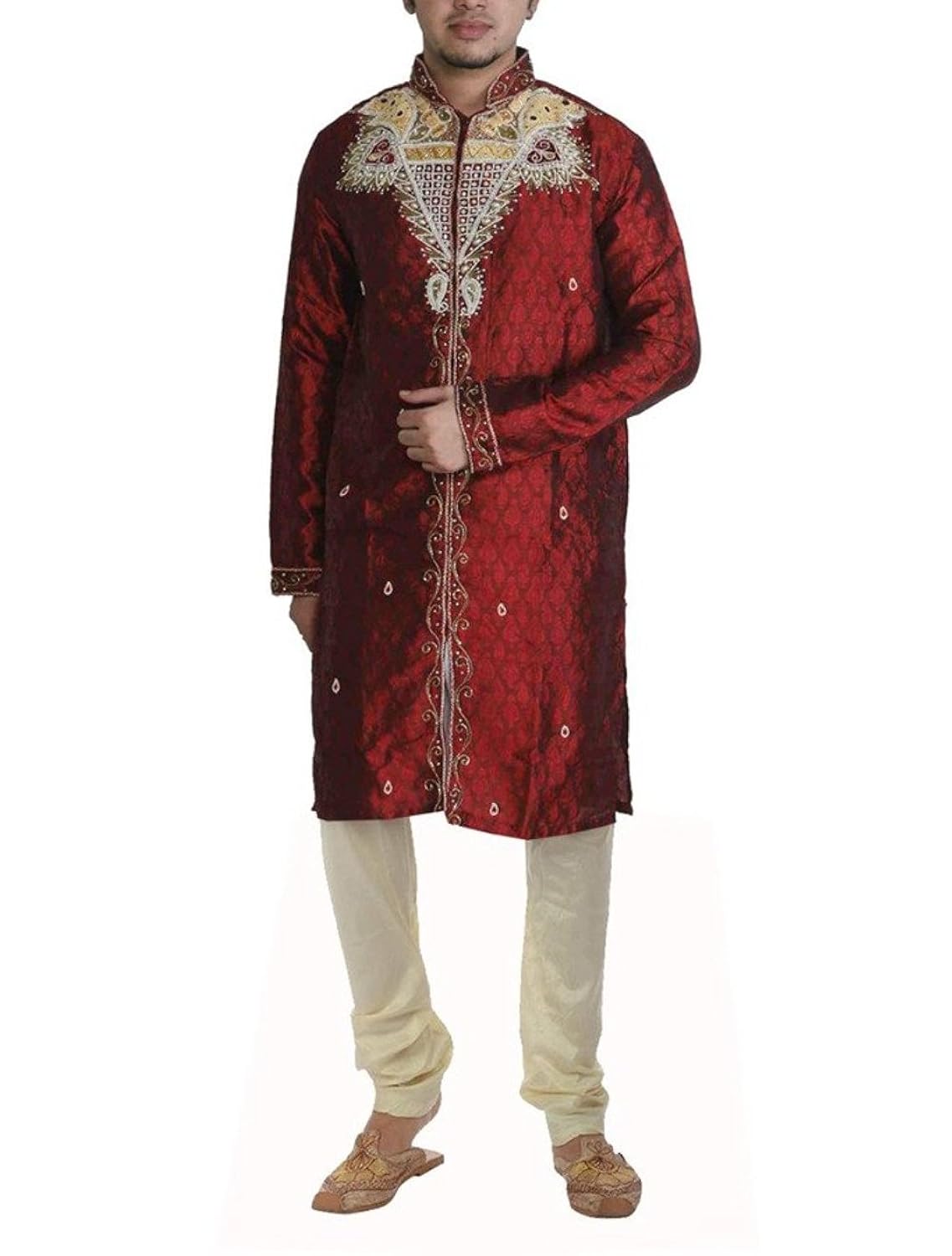 jbn creation men maroon silk sherwani with hand embroidery