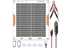 OYMSAE 5W 12V Solar Car Battery Charger Portable Waterproof Solar Power Battery Charger & maintainer with Trickle Cigarette Lighter Plug & Alligator Clip