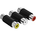 Cmple - 3-RCA Jacks to 3-RCA Jacks Coupler Jointer - White/Red/Yellow - Female to Female Triple RCA Connector Composite…