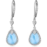Larimar Earrings 925 Sterling Silver Vintage Teardrop Blue Larimar Leverback Dangle Earrings Valentine's Day Birthday Christmas Jewelry Gifts for Women Mom Her Style 1