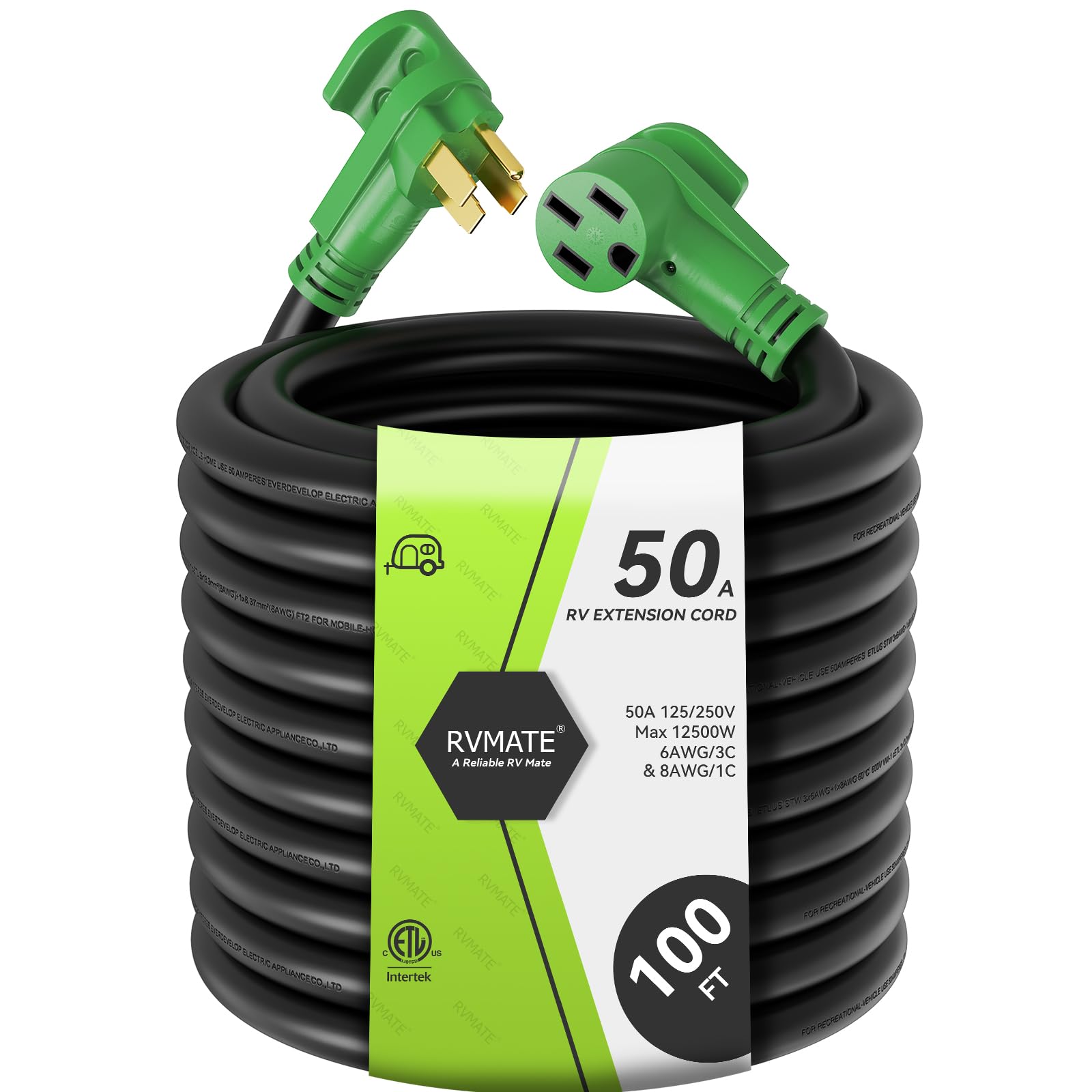 Photo 1 of RVMATE 40 Amp 100 Feet RV/EV Extension Cord, Easy Plug in Handle, 14-50P to 14-50R with LED Indicator, ETL Listed