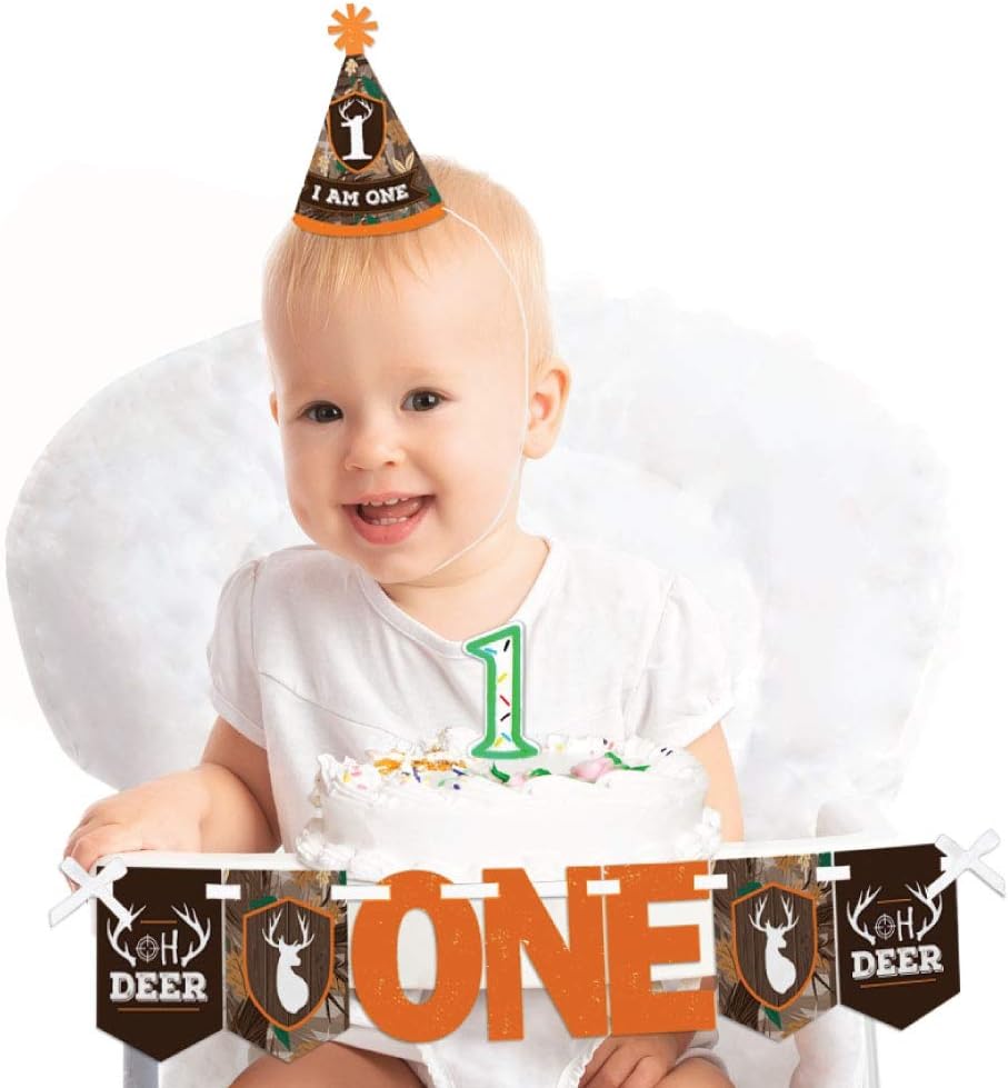 Big Dot of Happiness Gone Hunting 1st Birthday - First Birthday Boy Smash Cake Decorating Kit - High Chair Decorations