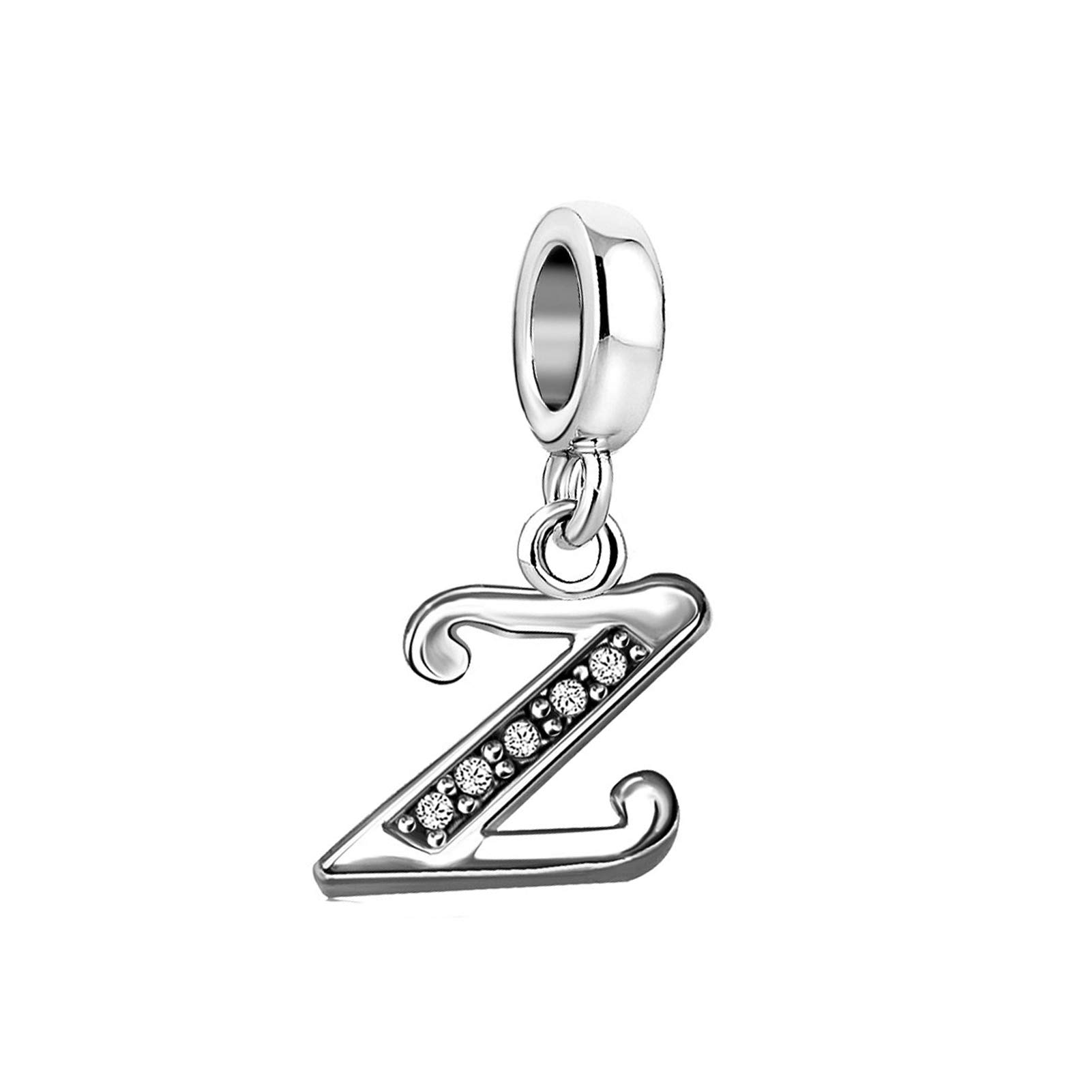 Z Initial Sparkling Letter Charm fits Pandora Charms Bracelets Name Alphabet Christmas Birthday Jewellery Gift for Women Daughter Granddaughter Sister Friendship