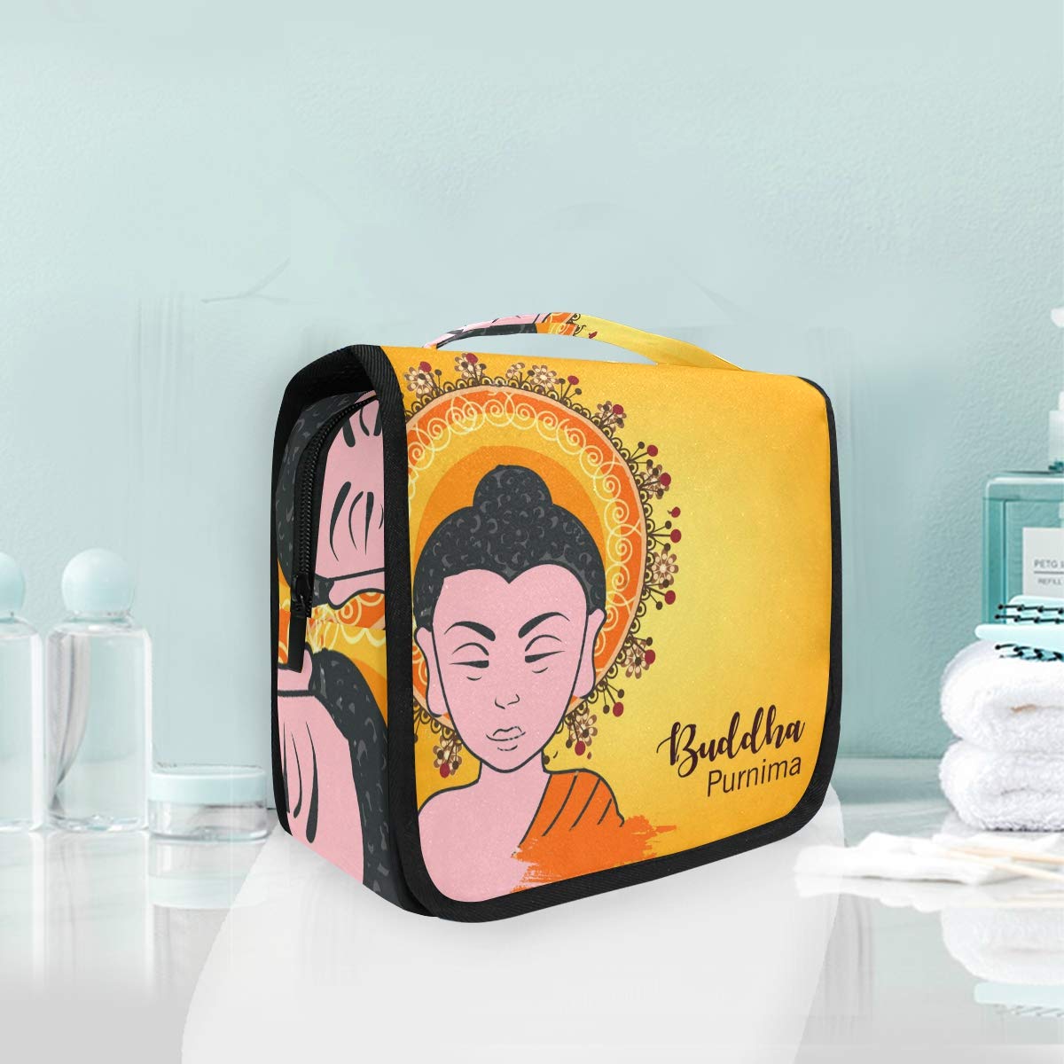 SLHFPX Happy Buddha Toiletry Bag Multifunction Cosmetic Bag Portable Makeup Pouch Waterproof Travel Hanging Organizer Bag for Women Men Girls