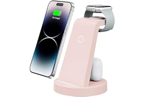 Anlmz 3 in 1 Charging Station for iPhone, Wireless Charger for iPhone 15 14 13 12 11 X Pro Max & Apple Watch - Charging Stand Dock for AirPods (Pink)
