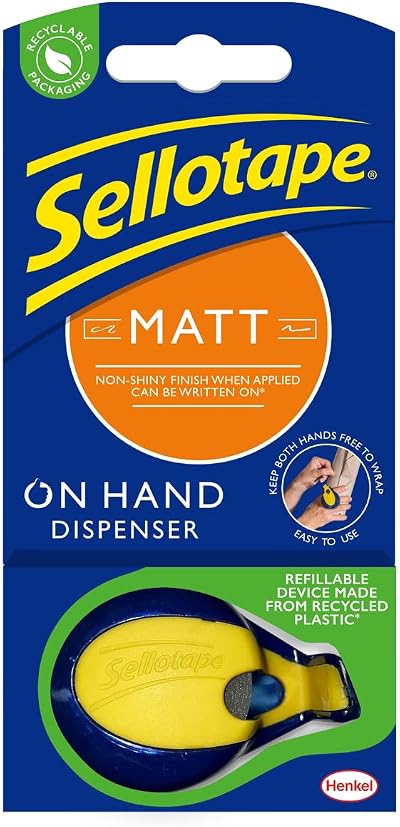 Sellotape On-Hand Dispenser with Invisible Matt Tape 18mm x 15m
