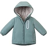 DAVE&BELLA Toddler Boys Girls Windbreaker Jacket, Hooded Solid Rain Jacket Kids Warm Fleece Lining Zip Up Outerwear Dust Coat
