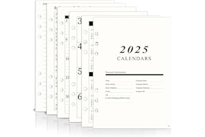 IFTNOTEA 2025 A5 Weekly & Monthly Planner Binder Refill Insert 5.8"x8.3", 100GSM Paper, Sunday Start, 6 Hole Punched for Refillable A5 Binder with Calendar, Contact Pages and Notes