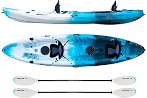 DRIFTSUN Teton 120 Hard Shell Kayak, 2 or 3 Person Sit On Top Fishing Kayak with 2 EVA Padded Seats, Includes 2 Aluminum Paddles and Fishing Rod Holder Mounts