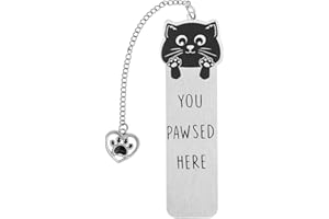 lasuroa Cat Bookmark, Metal Zinc Alloy Kitten Black Pet You Pawsed Here Bookmarks for Women with Heart Pendent Bookish Gift C
