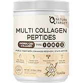 NATURE TARGET Multi Collagen Peptides for Women - Hydrolyzed Collagen Powder with Vitamin C & E - Type I, II, III, V & X Support Skin, Hair & Joint, Vanilla Flavored, 35 Servings
