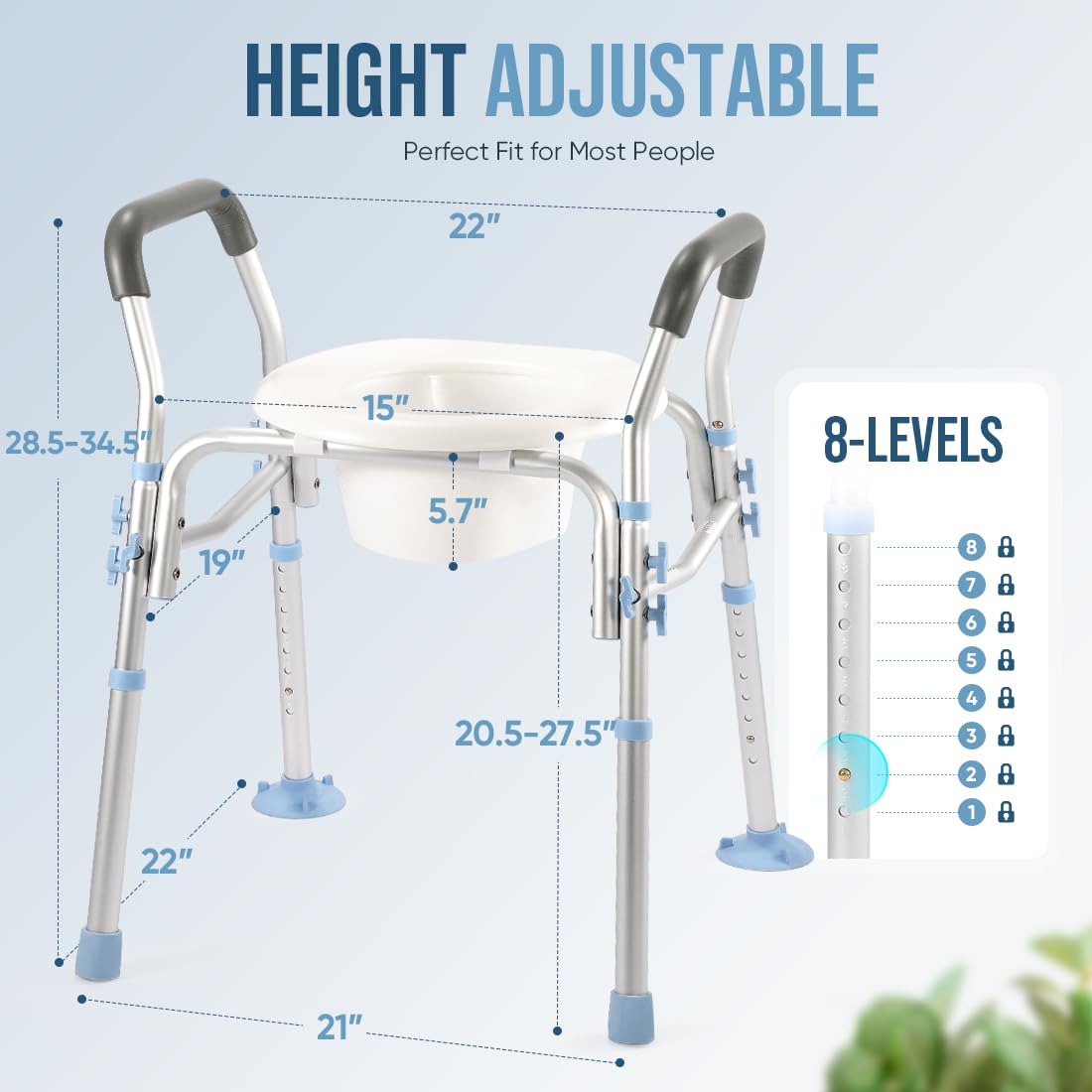 OasisSpace Stand Alone Raised Toilet Seat 400lbs - Medical Raised Commode Toilet with Splash Guard and Safety Frame, Height Adjustable Legs, Bathroom Assist Frame for Elderly, Handicap, Disabled