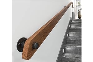 Professional Non-Slip Wood Handrails for Indoor Stairs, Rustic Industrial Wooden Handrail Complete Kit, Wall Mounted Stairs B