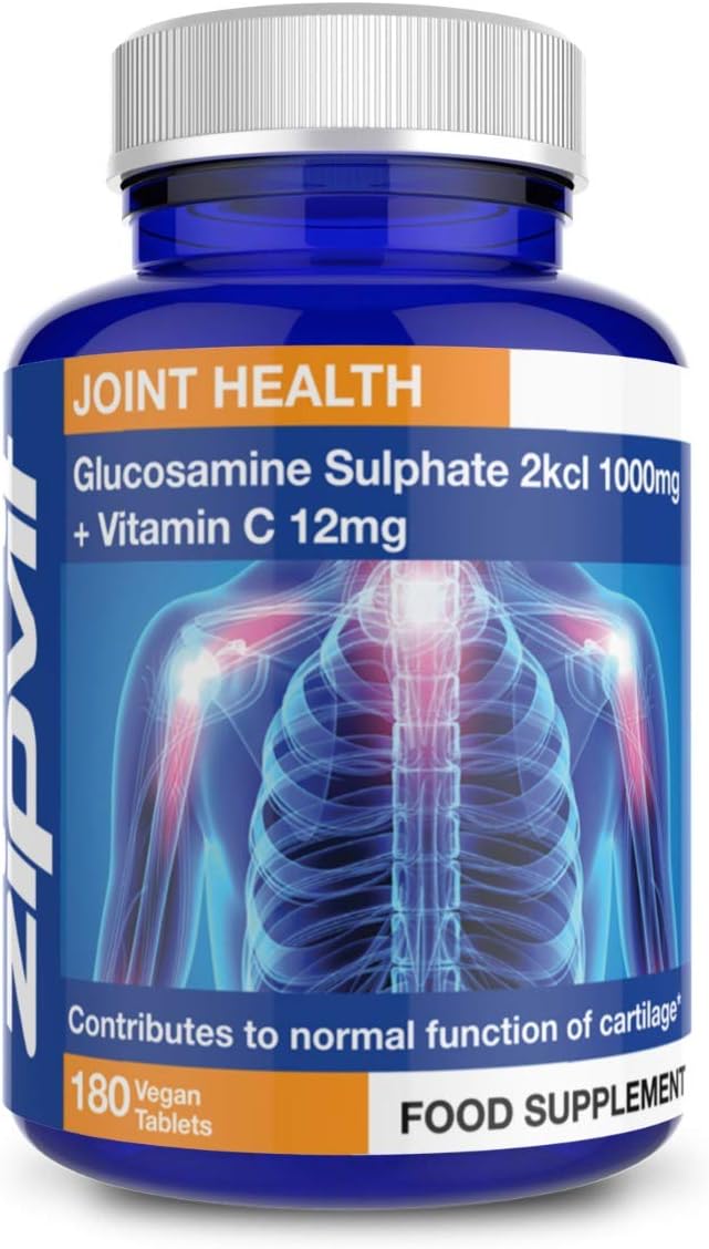 Zipvit Glucosamine Sulphate 2KCl 1000mg with Vitamin C, 180 Vegan Tablets, Supports Bones, Cartilage & Collagen