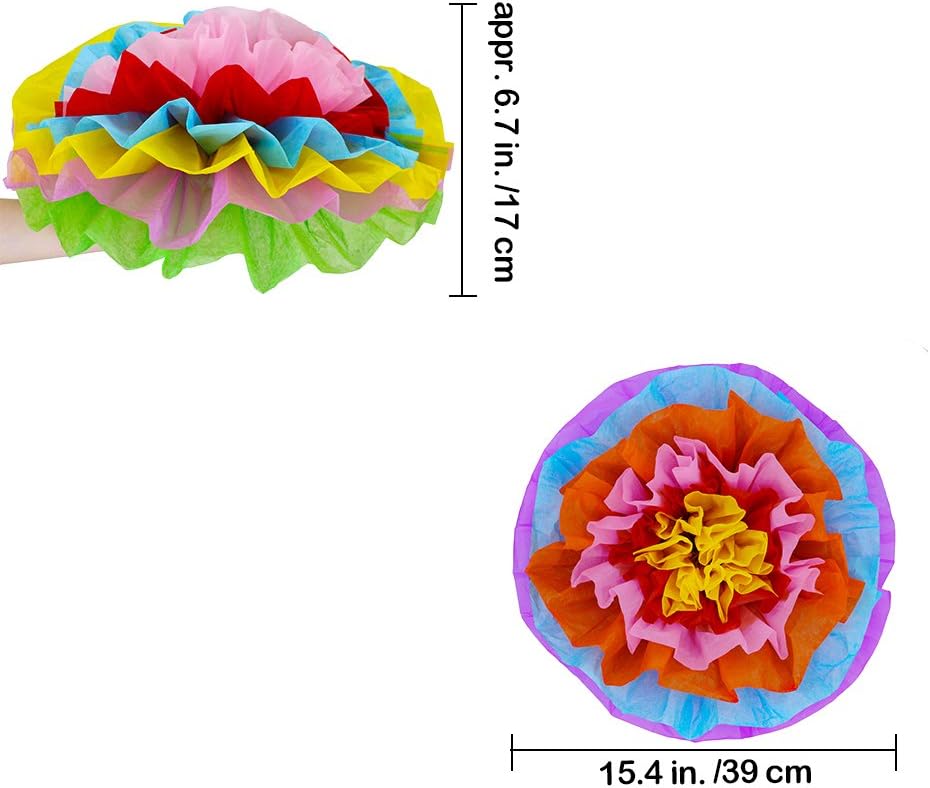 Supla 9 Pcs Fiesta Paper Flowers Pom Poms Flowers Tissue Pom Poms Fiesta Flower Tissue Centerpieces 15.4" Wide for Mexican Rainbow Theme Party Fiesta Cinco De Mayo Party Frida Kahlo Party Decoration: Home & Kitchen