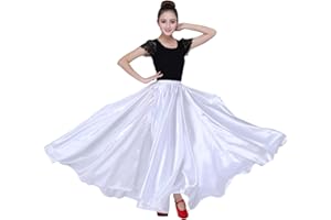 SNOWAQUA Women Satin Full Circle Ankle Length Swing Long Skirt Maxi Shiny Skirt for Party Cosplay Belly Dance Performance Costume