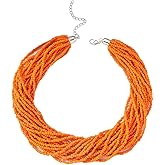 Caiyao Bohemia Multilayer Seed Beads Choker Necklace Colorful Retro Crystal Beads Stackable Necklace for Women Summer Beach Hawaiian Vacation Holiday Ethnic Jewelry Gifts