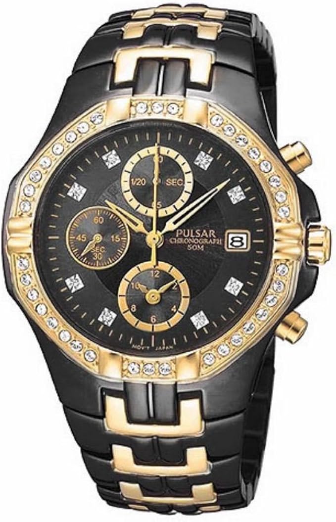 Pulsar Mens Gents PF8176X1 Stone Set Black And Gold Plated Bracelet Wrist Watch Amazon.co.uk