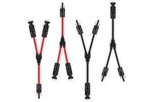 SOYAN 2 Pairs Solar Connectors Y Branch Parallel Adapters 10AWG Cable for Solar Panel (Red & Black)