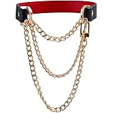 COSCREEPY Stylish Genuine Leather Choker Necklace Adjustable Vintage Inspired Collar for Women (gold, Medium)