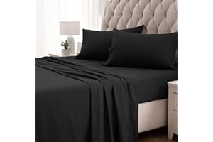 SLEEP ZONE Super Soft Cooling Full Size Bed Sheets Set 4 Piece - Easy Care Fitted Flat Sheet & Pillowcase Sets - Wrinkle Free, Fade Resistant, Deep Pocket 16" (Black, Full)