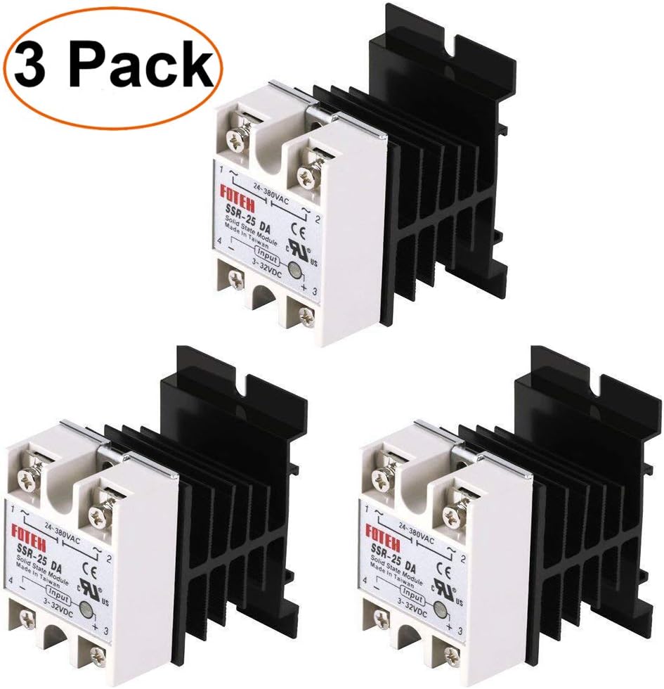TopDirect 3pcs Solid State Relay SSR-25DA 3-32VDC Output 24-380VAC 25A + 3pcs Aluminum Heat Sink 80mm x 50mm x 50mm