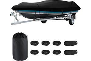 LANLELIN Heavy Duty Jon Boat Cover, 12ft-14ft Marine Grade Waterproof Tarp Covers with Adjustable Windproof Tightening Strap & Anti-UV fit 12' 13' 14' Jon Boat/V-Hull/Fishing Boat, up to 12'-14' L and 70" W.