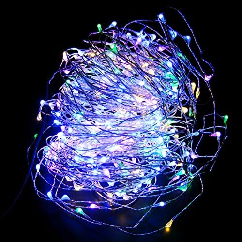 DODOLIGHTNESS 98FT Silver Wire LED String Lights Fairy Starry Lights with 12V 1A Power Adapter and Dimmer For Chritsmas Wedding Halloween Patio Party Decorations(Multicolor)