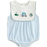 Mobbdow Newborn Baby Boy Golf Clothes Embroidery Sleeveless Bubble Romper Stripe Bodysuit Cute Infant One Piece Summer Outfit