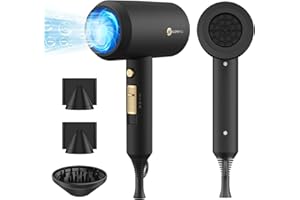 slopehill Professional Ionic Hair Dryer, Powerful 1800W Fast Drying Low Noise Blow Dryer with 2 Concentrator Nozzle 1 Diffuser Attachments for Home Salon Travel (Black)