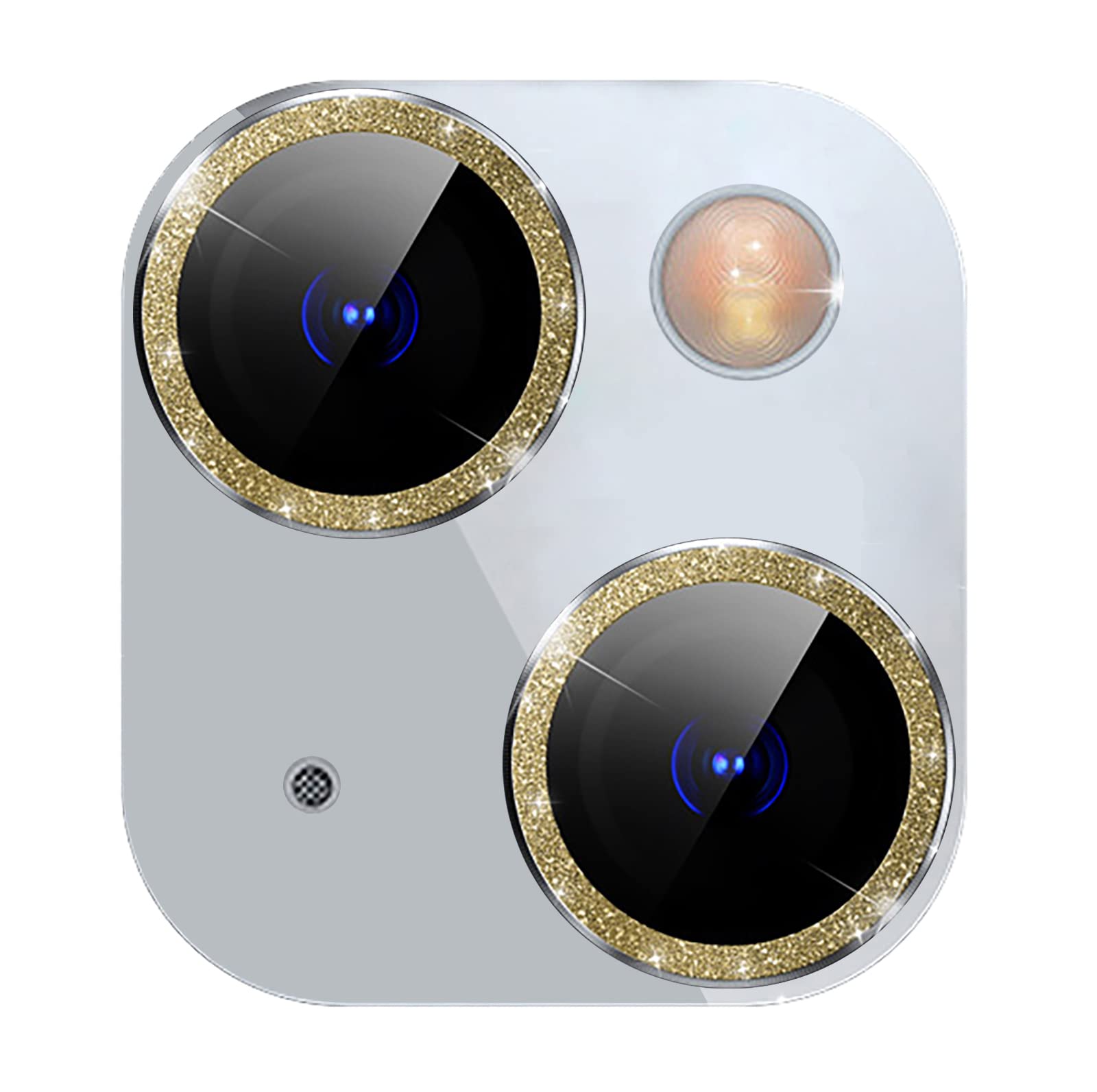 GIOPUEY Camera Protector for iPhone 13, Shining diamond powder, bling Camera Protection Ring, 9H HD tempered glass, iPhone 13 mini Camera Lens Protector - Gold — image 1