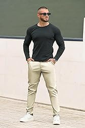 GINGTTO Leather Pants for Men Slim Fit Chinos for