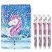 Leinuosen Unicorn Notebook Set, 4 Pieces Unicorn Multicolor Pens with Reversible Sequin Unicorn Pattern Notebook for Party Gifts and School Supplies (Blue)