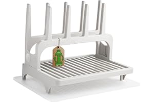 PopYum Seattle Gray Space Saving Drying Rack from 100% Recycled Bottles with Clear Frosted Silicone Drying Mat, countertop for Baby Bottle, Plastic Bags, Cups, Glass, tumblers, Compact