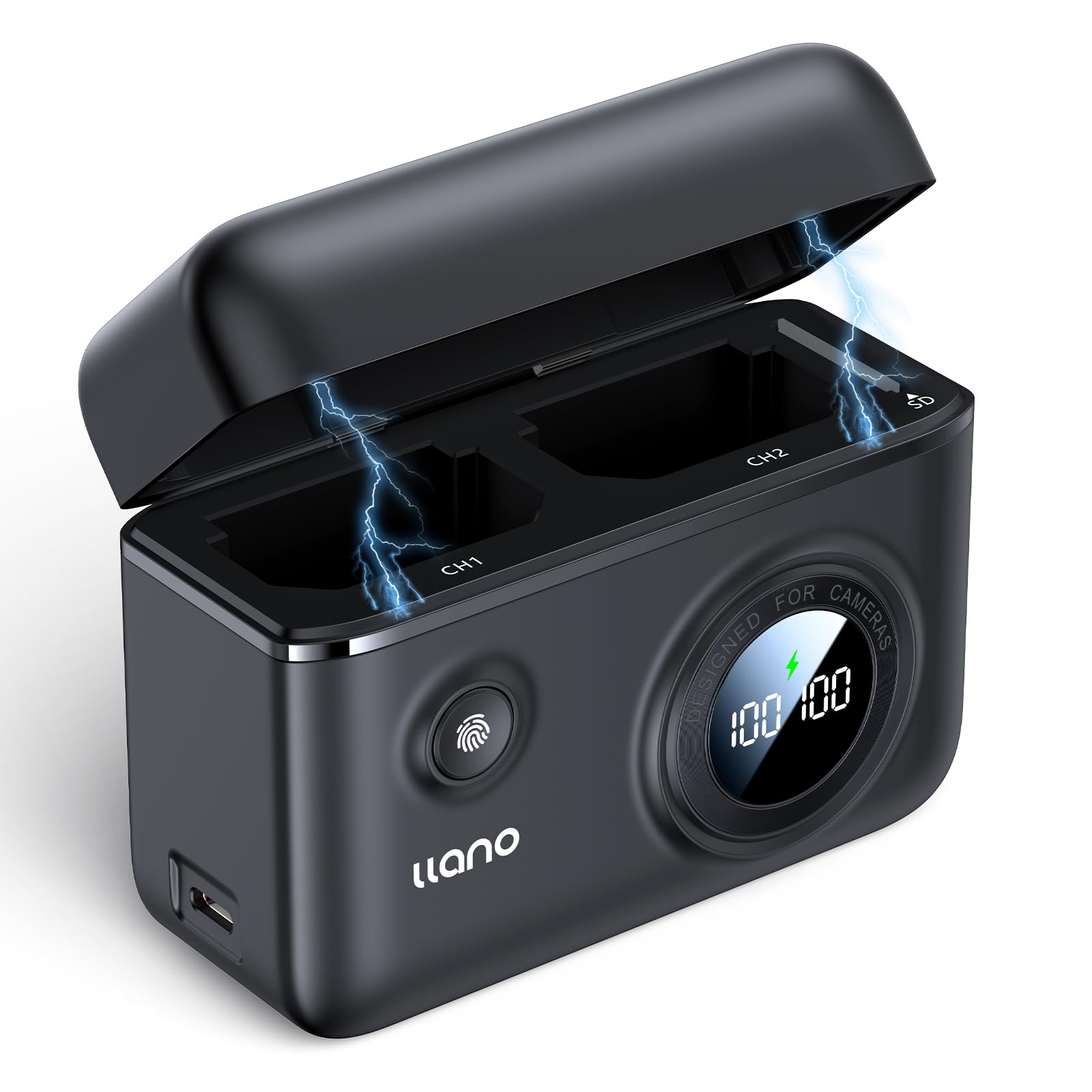 Photo 1 of llano 18W Fast Dual Camera Battery Charger for DJI Osmo 360, Action 5 Pro, Action 4 and 3 Action Camera, Smart Digital Display, Magnetic Snap Cover