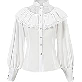Nuoqi Victorian Blouse Womens Gothic Shirt Vintage Long Sleeve Lotus Ruffle Tops
