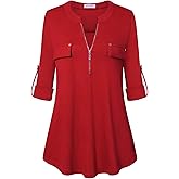 Bulotus 3/4 Length Sleeve Womens Striped Tops Zipper V Neck Collared Blouses Business Casual Tunics 2026 Spring Trendy