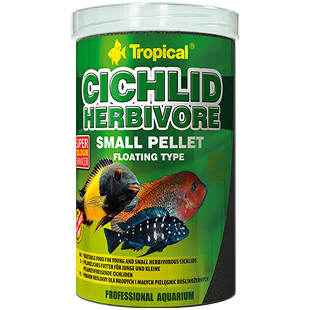 Tropical CICHLID HERBIVORE SMALL PELLET 1000ml / 360g - vegetable food for young and small herbivorous cichlids, fish food