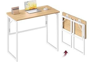 VASAGLE Folding Desk, Foldable Computer Desk, One-Piece Desktop, Rounded Edges, Small Folding Craft Table for Bedroom, Balcon