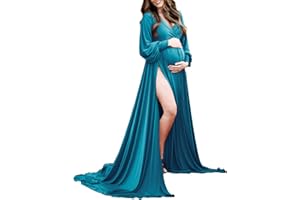CHOIYUBELLA Dedysler Maternity Gowns Long Sleeves Baby Shower Dress for Photoshoot Wrap Split Sweetheart Maxi Photography