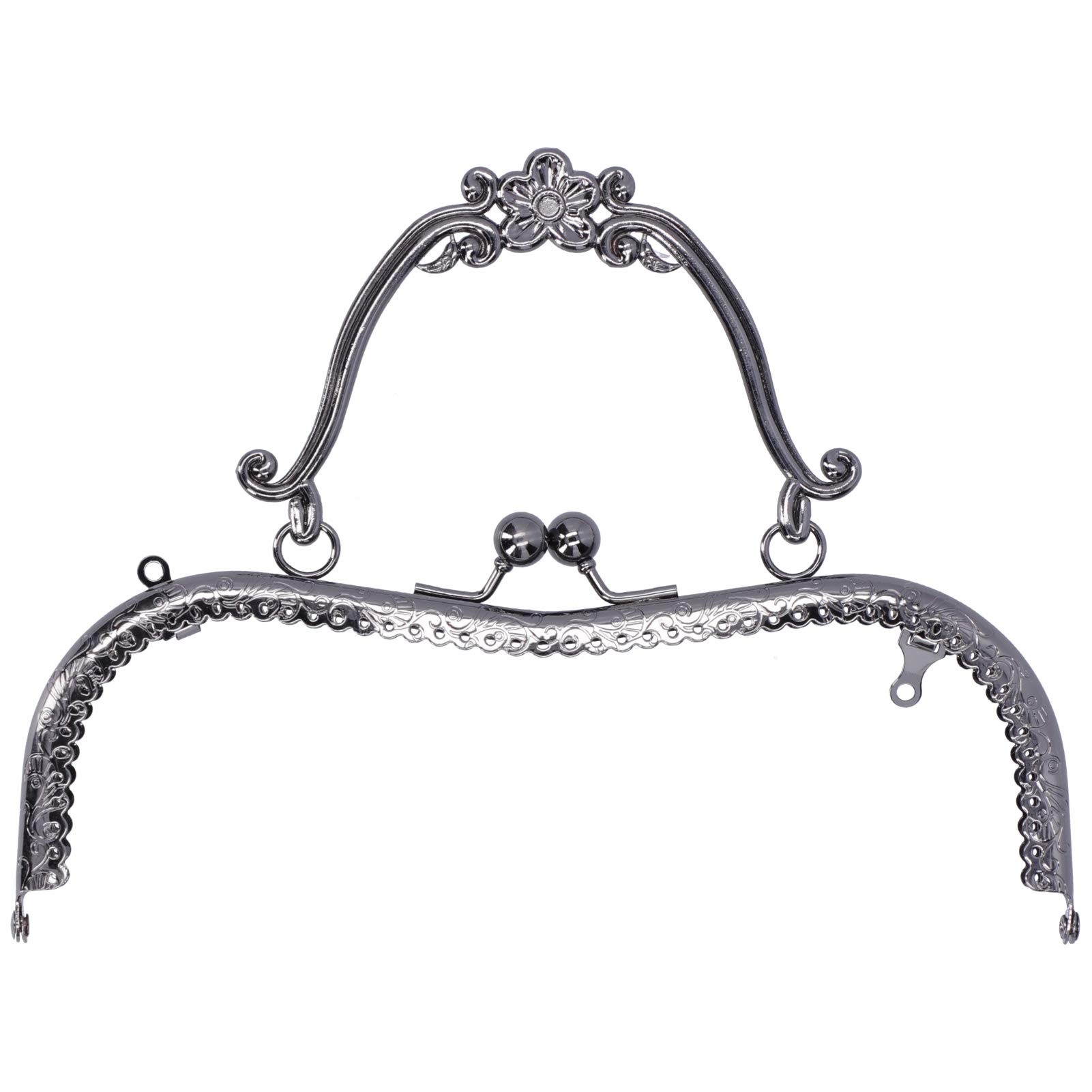 Tnfeeon Metal Purse Frames Handles, 20.5cm Metal Purse Bag Frame Kiss Clasp Lock Retro Embossed Handle Craft Decorations(Gun Gray B01-029—00551)