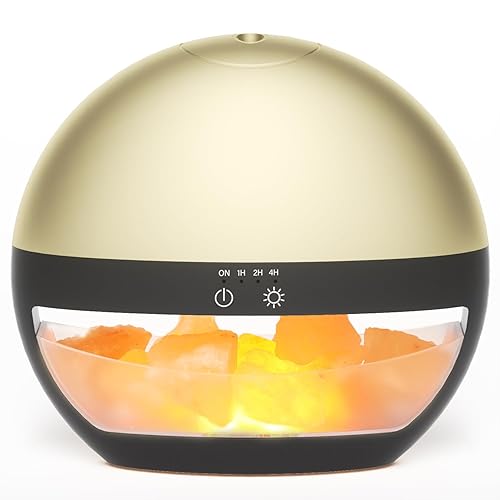 SALUBRITO 2-In-1 Essential Oil Diffuser with Himalayan Salt Lamp, Ultrasonic Aromatherapy Diffuser for Home, Auto Shut-Off, Cool Mist Humidifier, 100ml, Warm Light, Black Gold