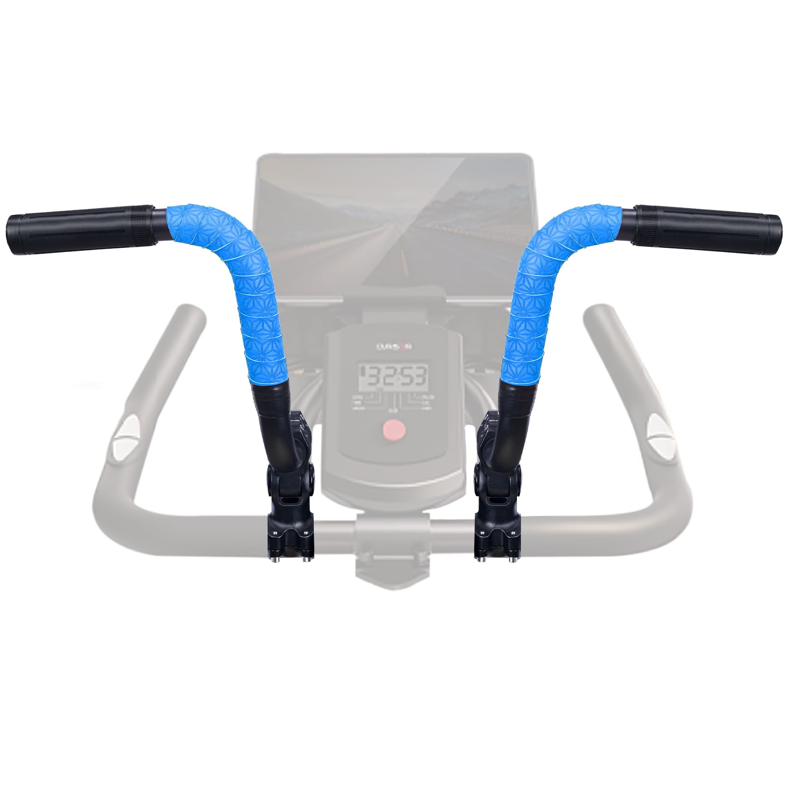 Photo 1 of Handlebar Extender for Peloton Indoor Exercise Bikes, 1 Pair of Ultimate Handlebar Extension of Peloton Accessories (Sheep-horn (with Blue Tapes & Grips))